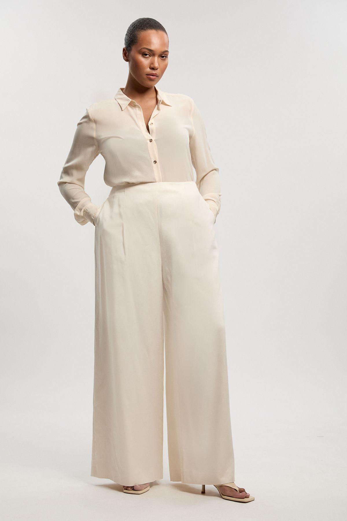Plus Size Tailored Linen Wide Leg Trouser by KARENMILLEN