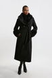 Plus Size Wool Blend Detachable Faux Fur Belted Midi Coat by KARENMILLEN