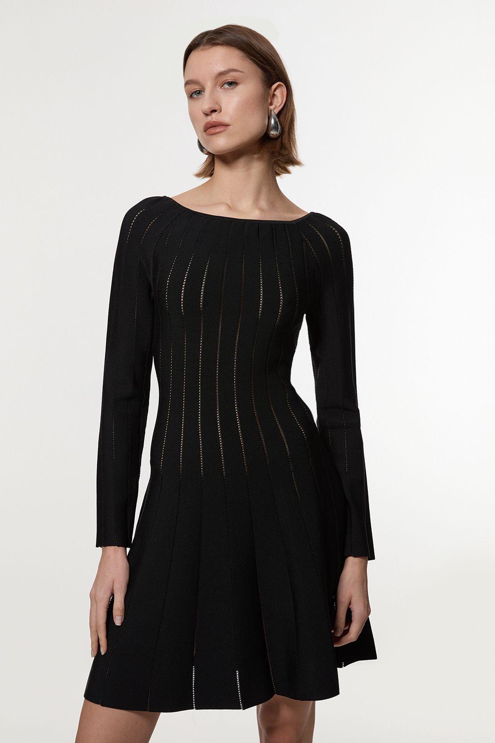 Pointelle Stitch Fit And Flare Knitted Dress by KARENMILLEN