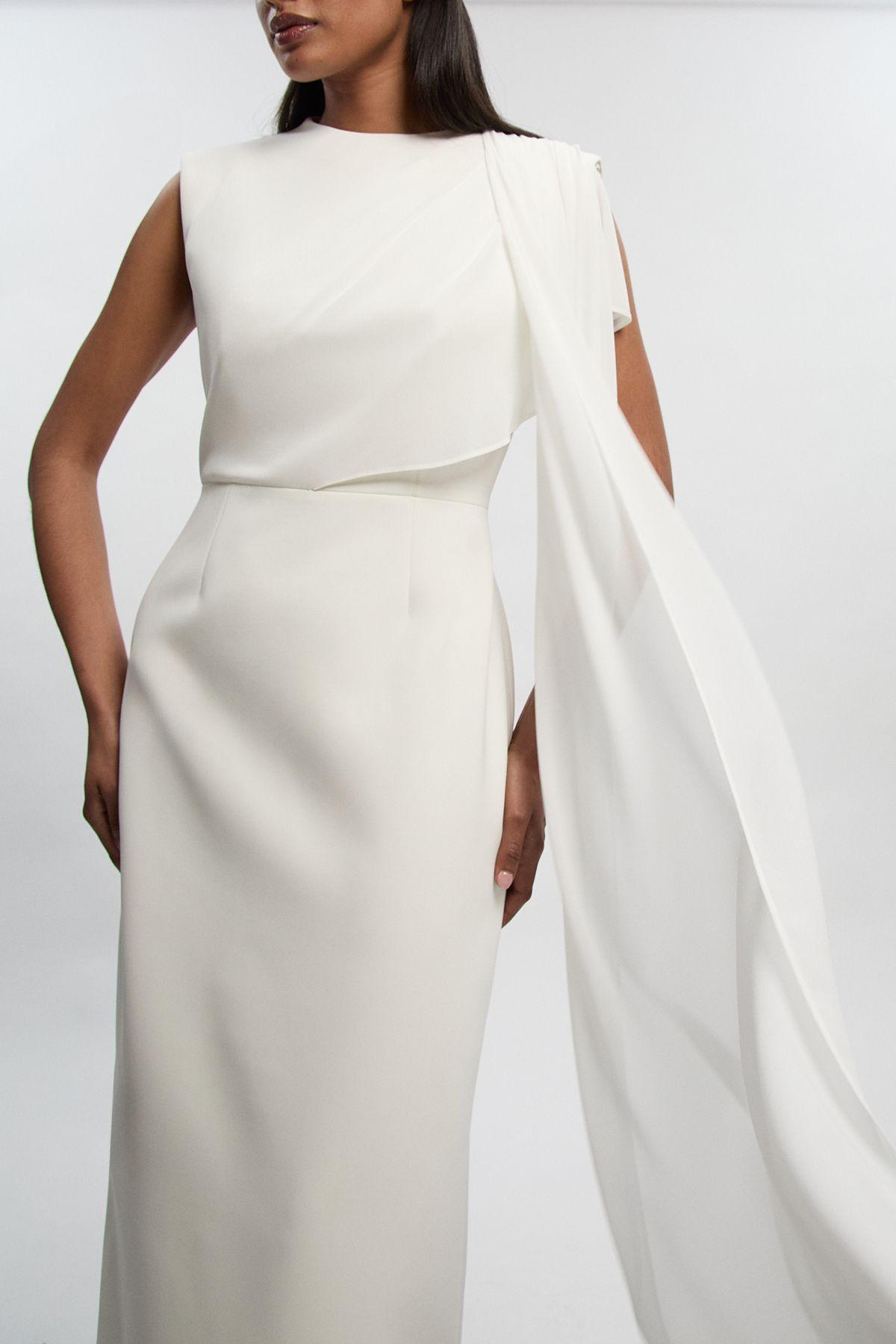 Polished Tailored Cape Drape Maxi Column Dress by KARENMILLEN