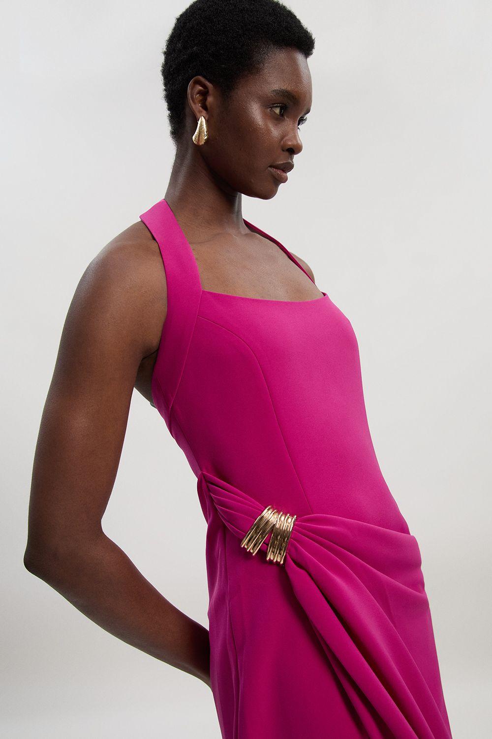 Polished Tailored Halter Neck Gathered Midi Dress by KARENMILLEN