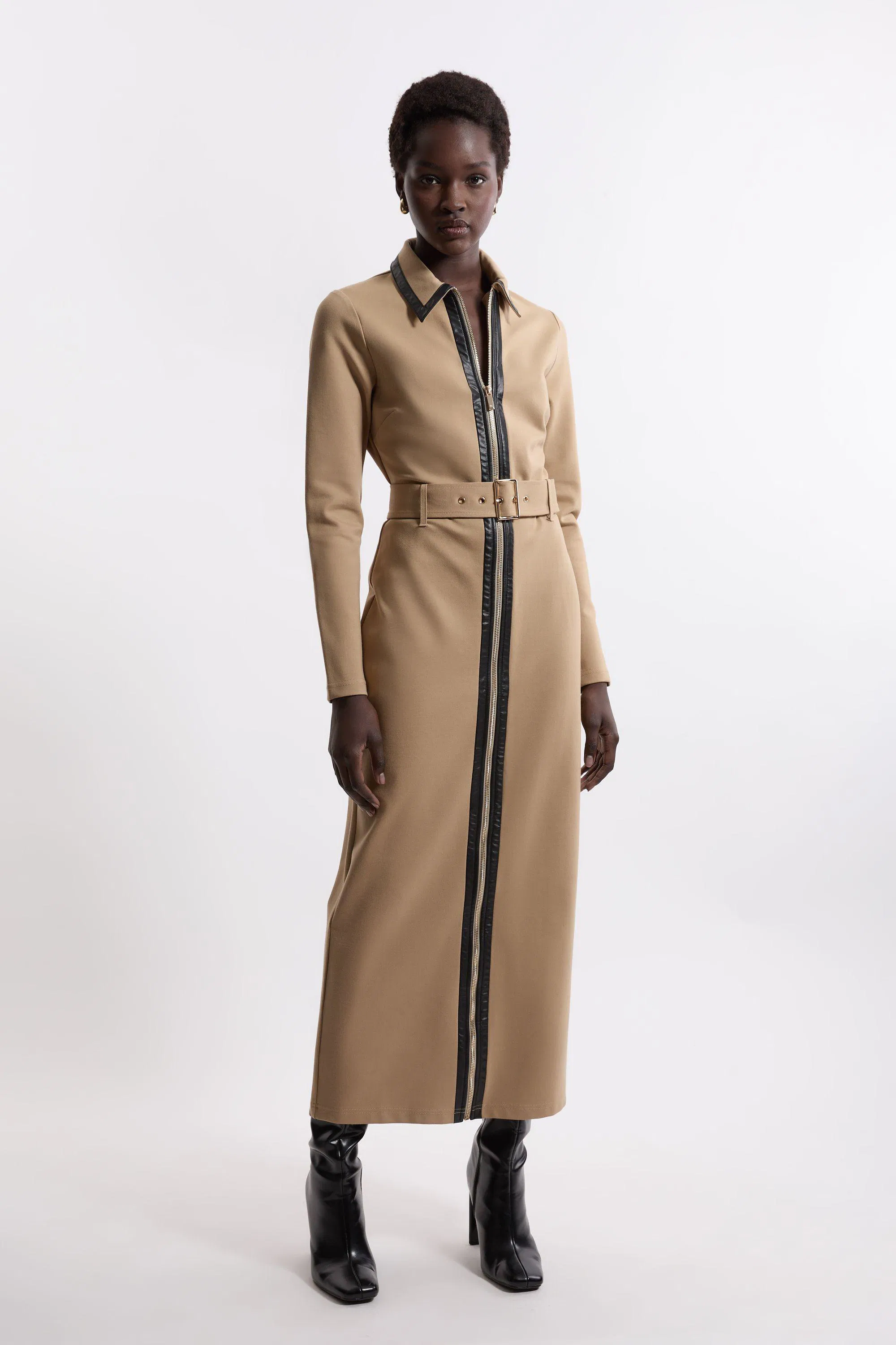 Ponte And Pu Mix Maxi Dress by KARENMILLEN