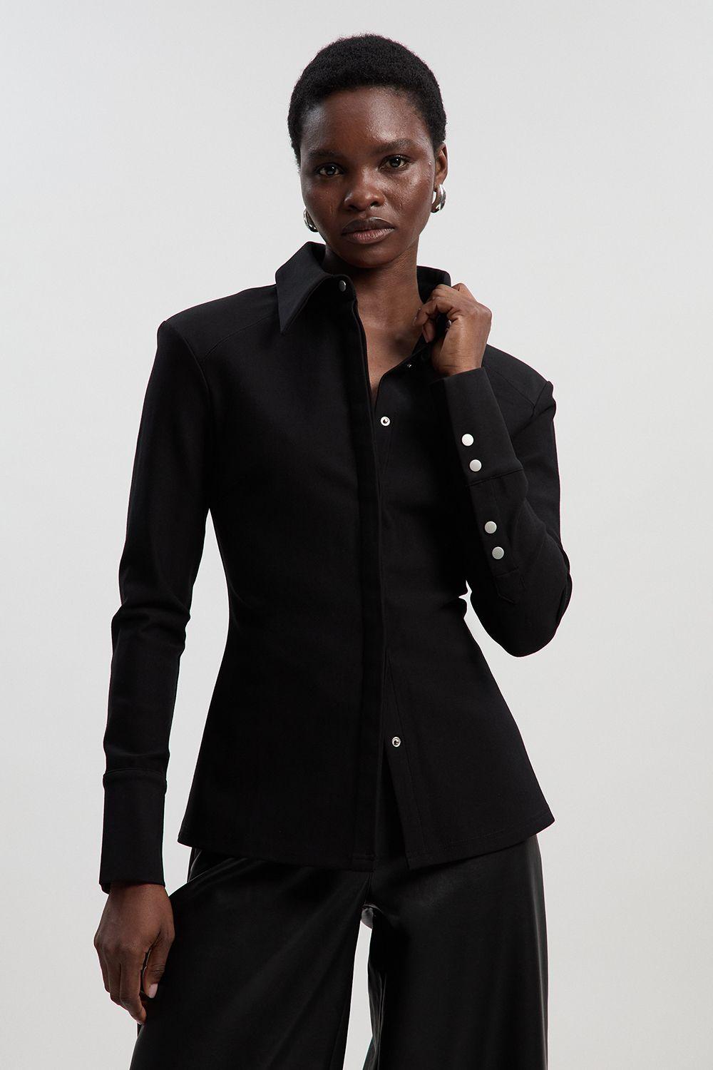 Ponte Power Shoulder Shirt by KARENMILLEN