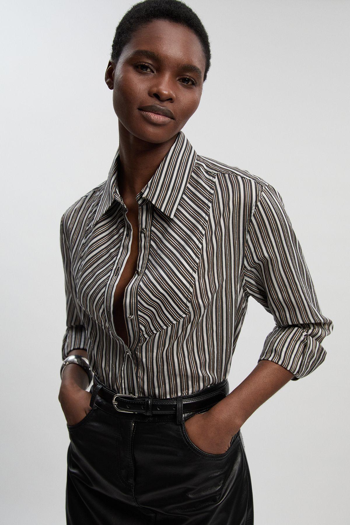 Poplin Stripe BIb Woven Shirt by KARENMILLEN