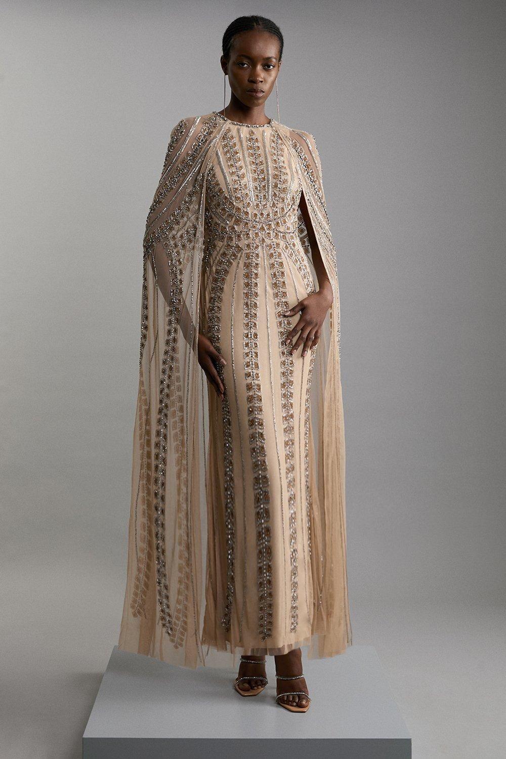 Premium Embellished Cape Maxi Dress by KARENMILLEN