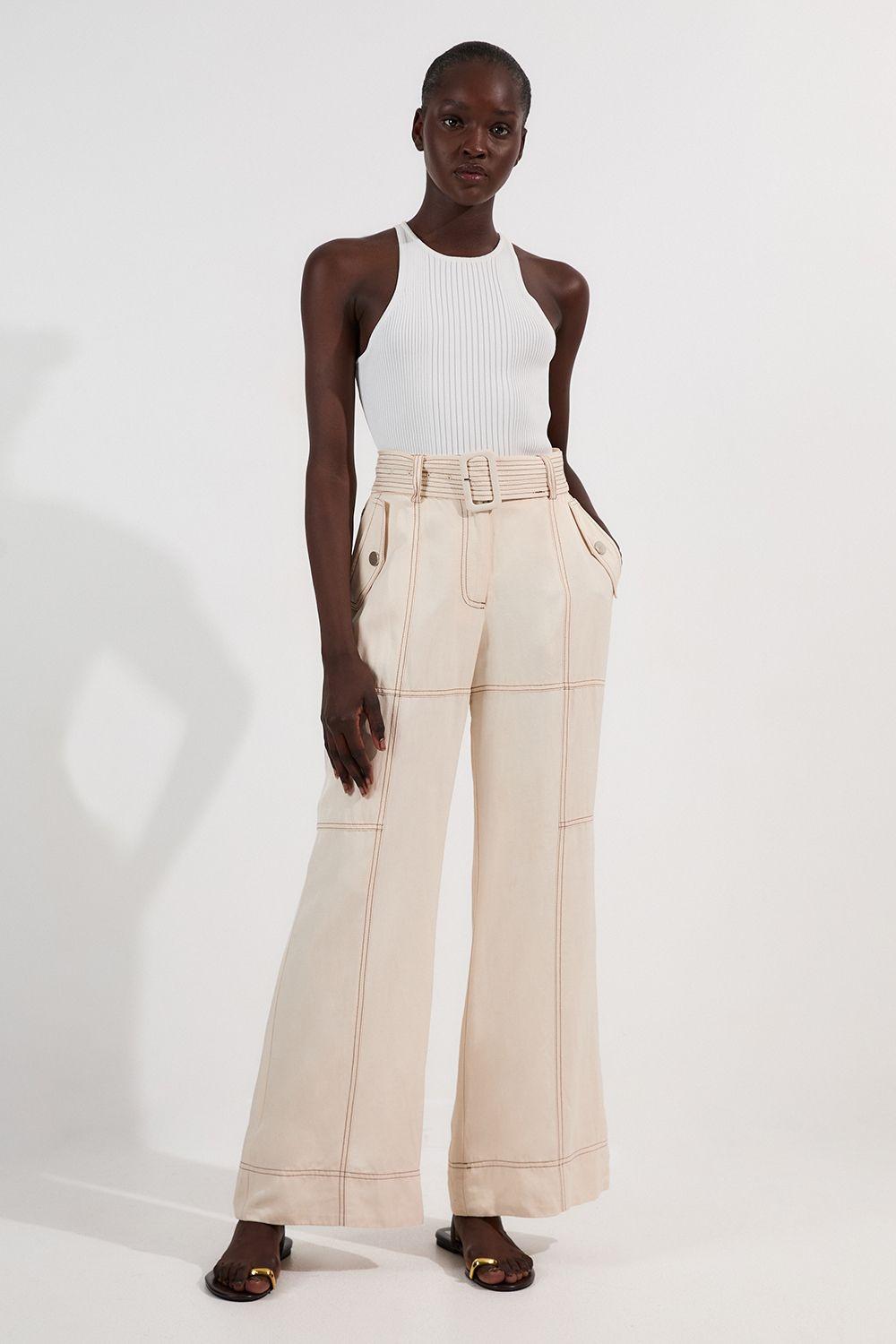 Premium Linen Twill Topstitch Woven Trouser by KARENMILLEN