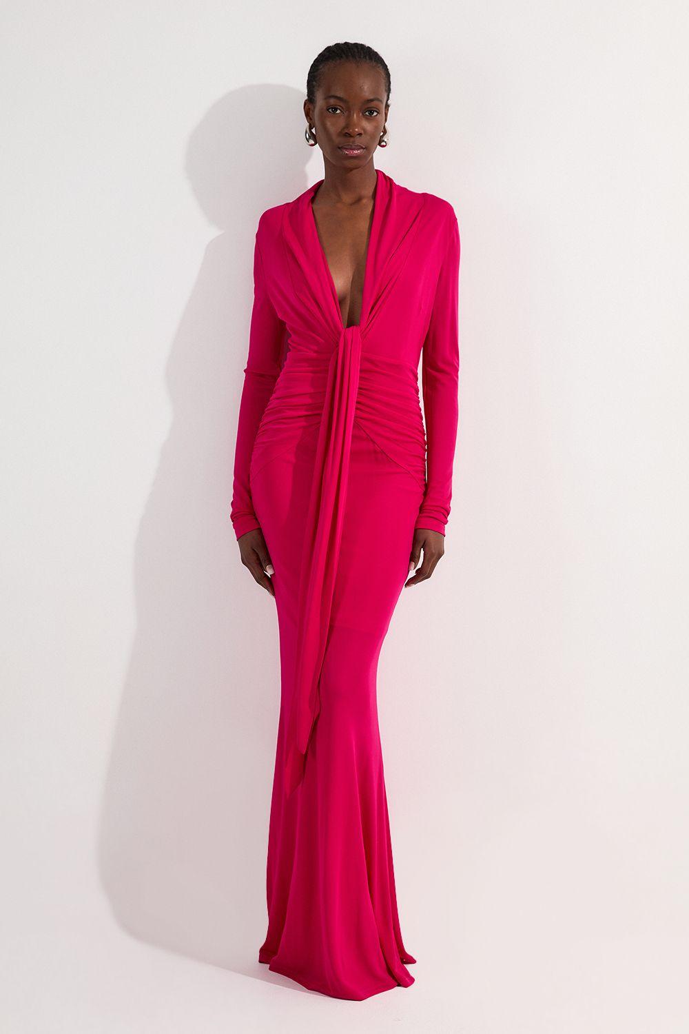 Premium Stretch Crepe Jersey Plunge Neck  Maxi Dress by KARENMILLEN