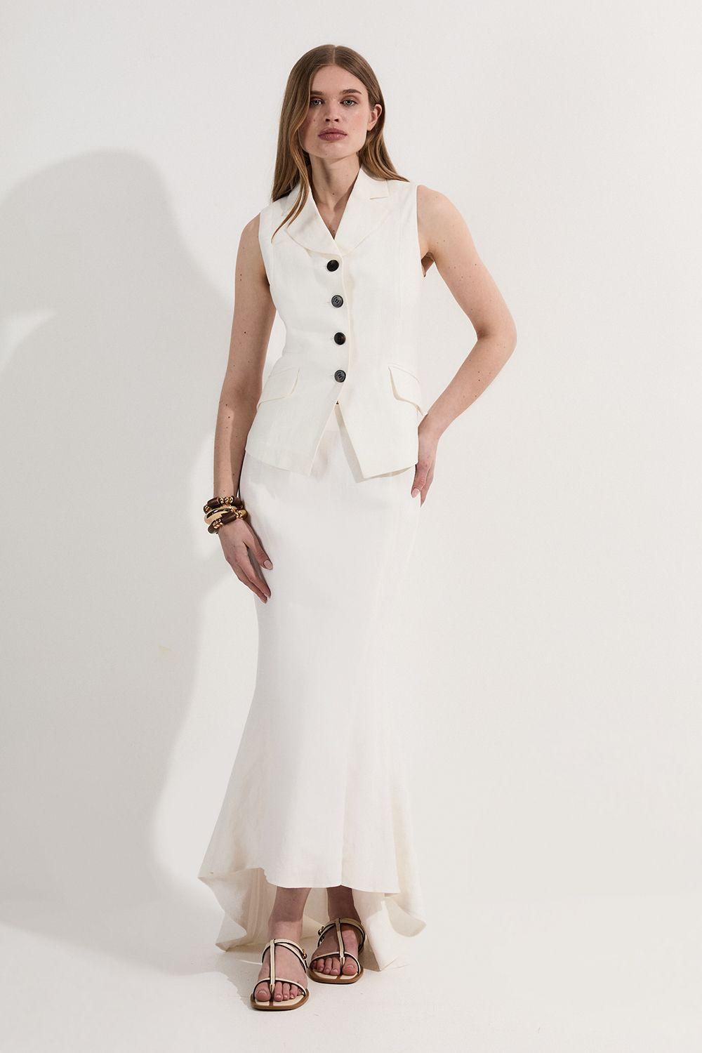 Premium Summer Linen Fishtail Maxi Skirt by KARENMILLEN