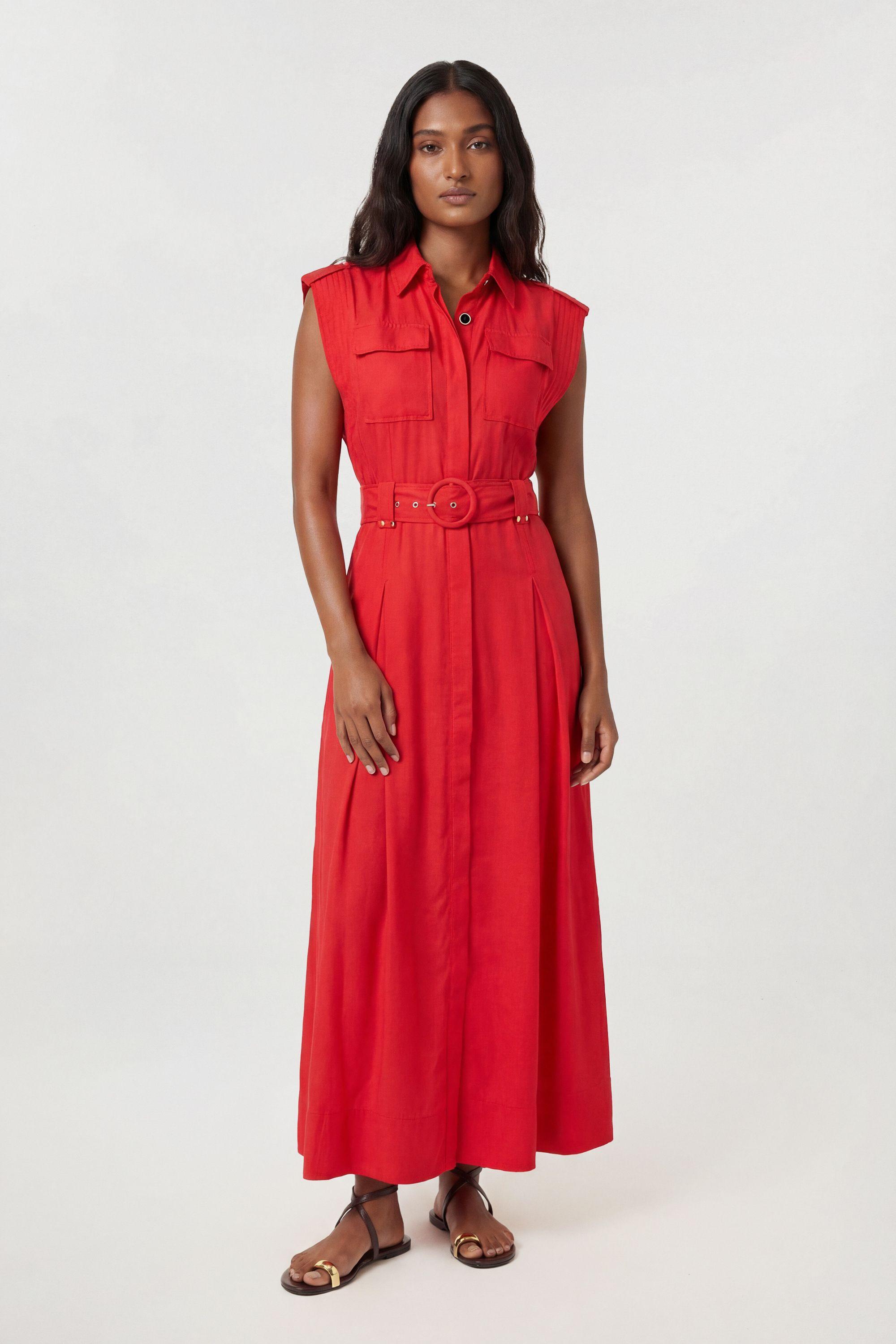Premium Viscose Linen Belted Woven Maxi Dress With Gold Hardware Detail by KARENMILLEN