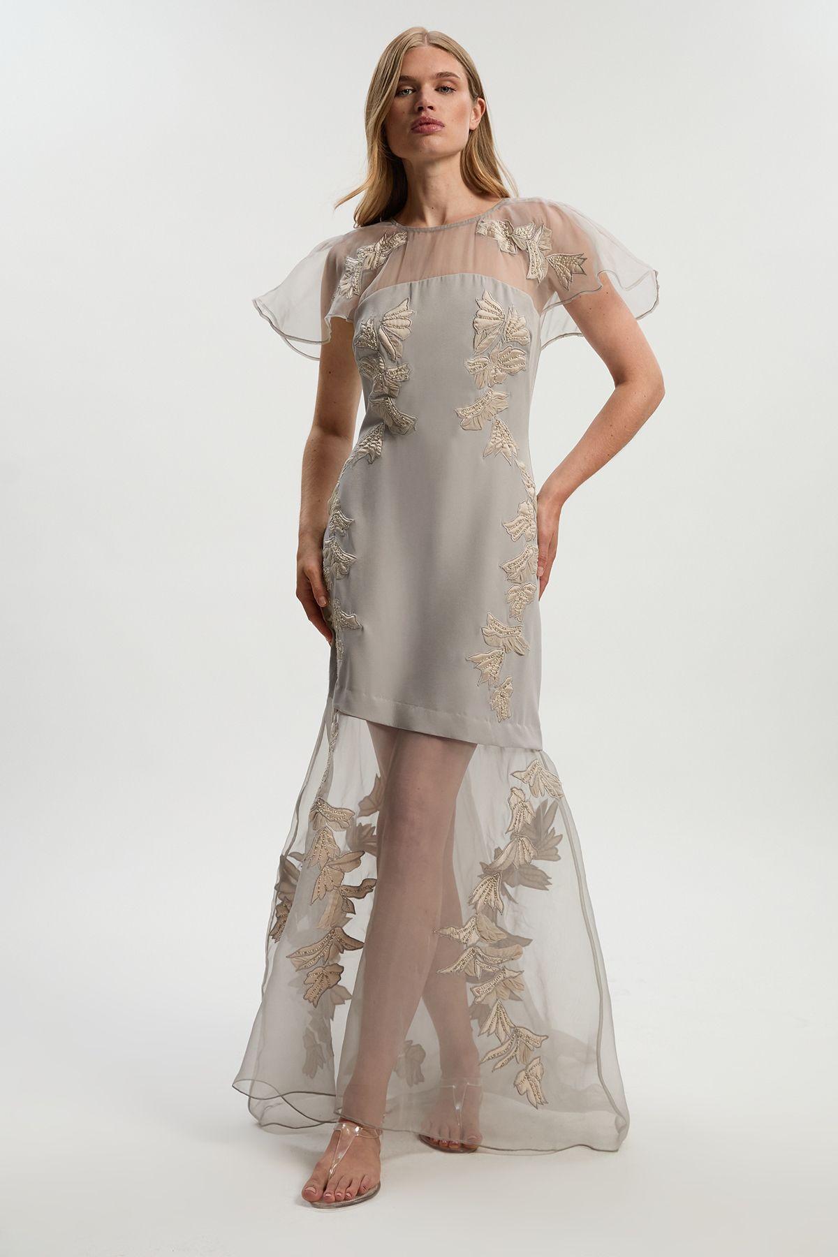 Quilted Applique Organdie Angel Sleeve Woven Maxi Dress by KARENMILLEN