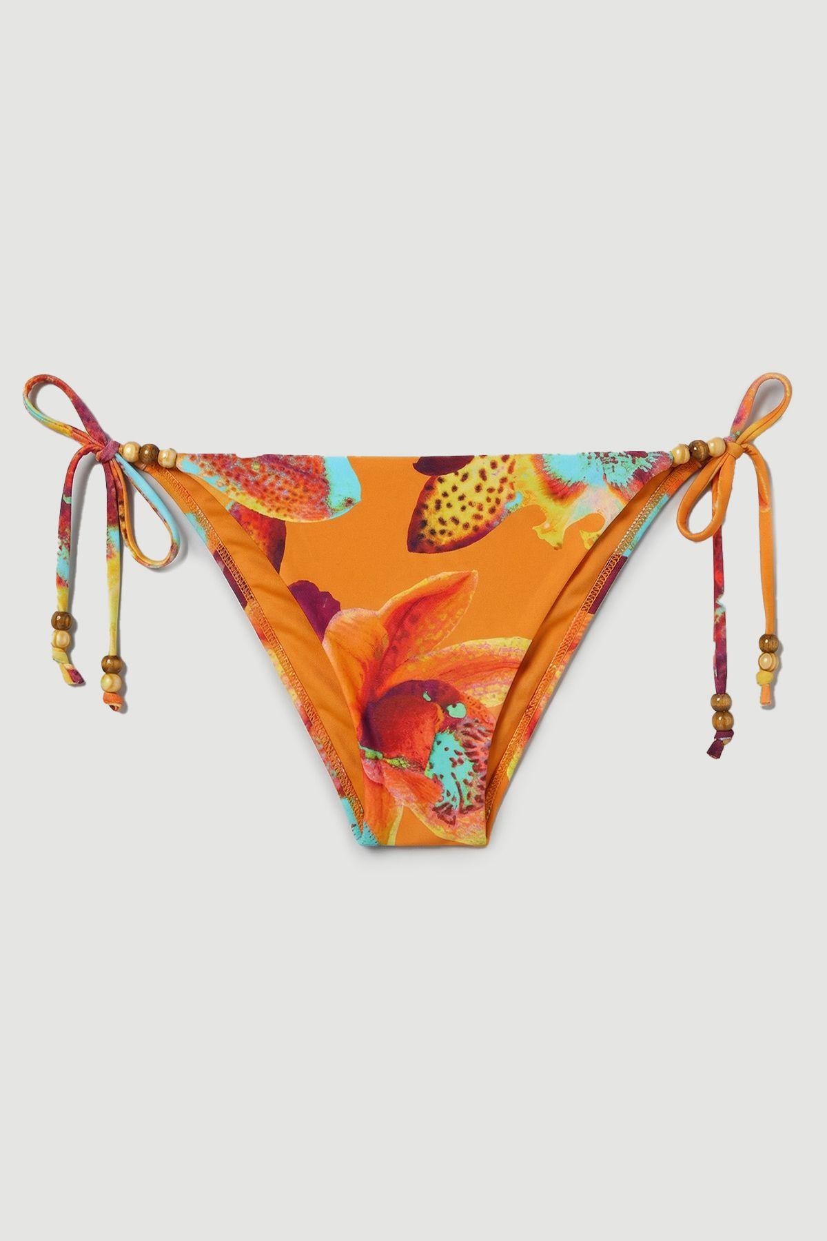 Reversible Photographic Floral Bikini Bottom With Bead Detail by KARENMILLEN