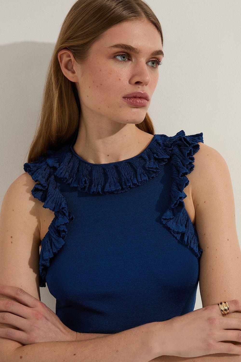 Ruffle Trim Knitted Top by KARENMILLEN