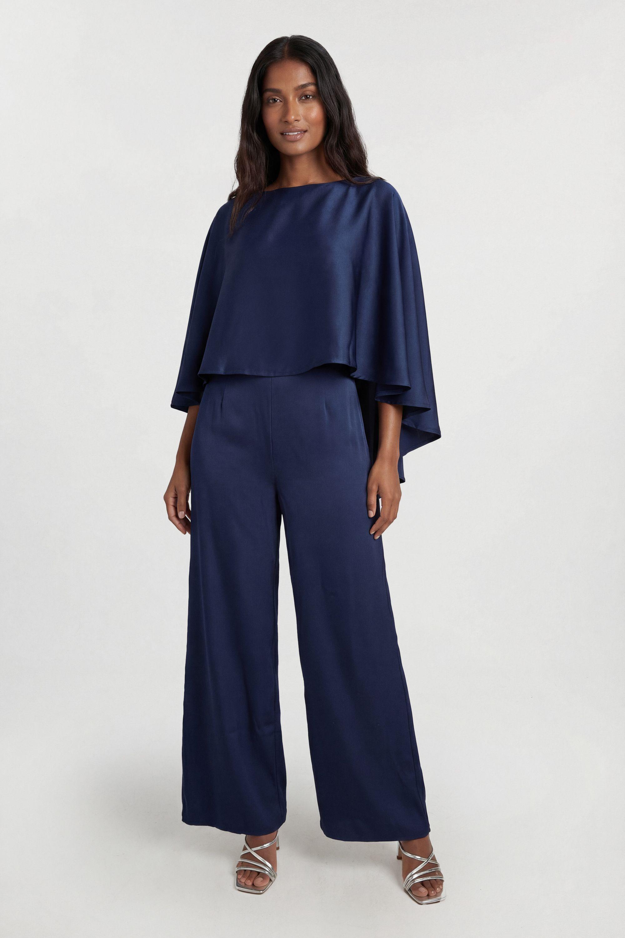 Satin Back Crepe Cape Detail Woven Jumpsuit by KARENMILLEN