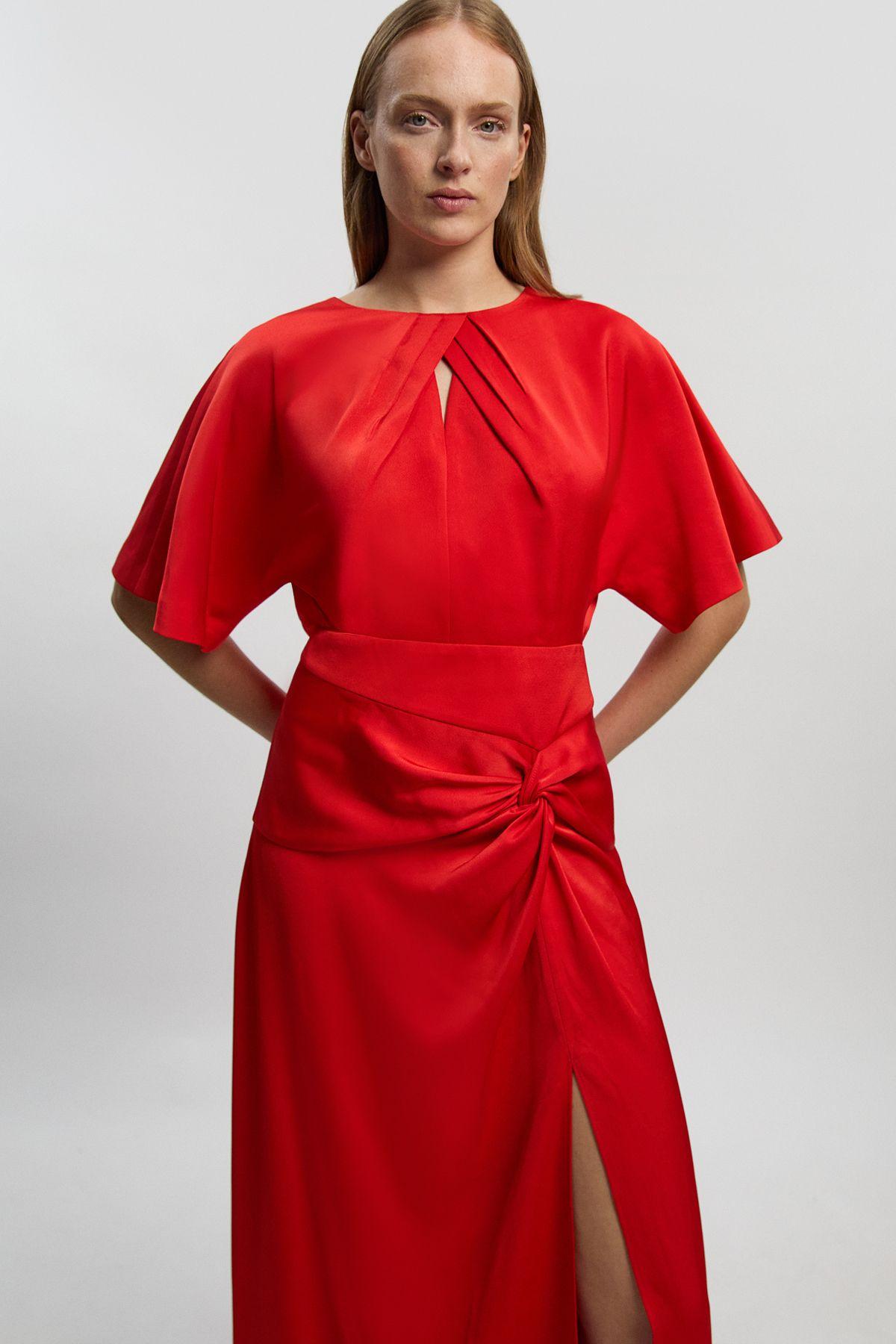 Satin Back Crepe Twist Detail Woven Midaxi Dress by KARENMILLEN