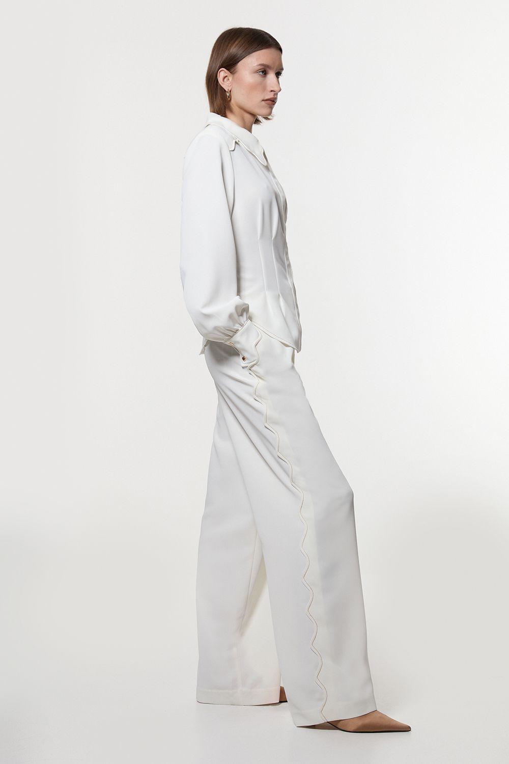 Scallop Trim Twill Woven Crepe Trouser by KARENMILLEN