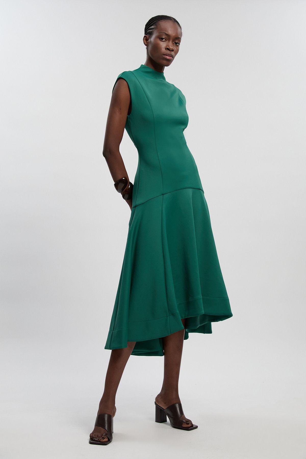 Scuba Dipped Ruffle Hem Woven Maxi Dress by KARENMILLEN