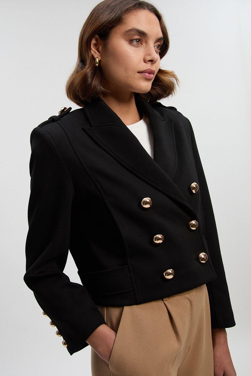 Scuba Military Collar Button Detail Cropped Jacket by KARENMILLEN