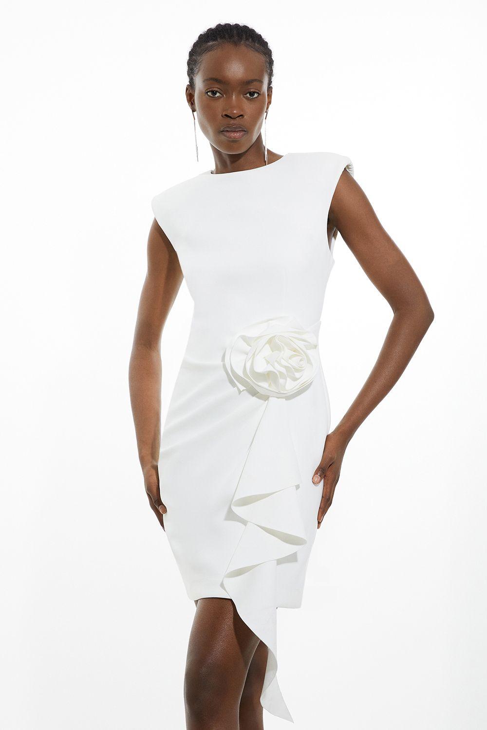 Scuba Rosette Detail Woven Mini Dress by KARENMILLEN
