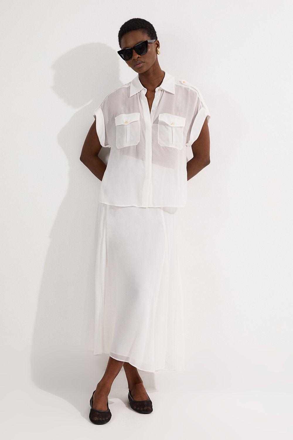 Sheer Viscose Georgette Woven Maxi Skirt by KARENMILLEN