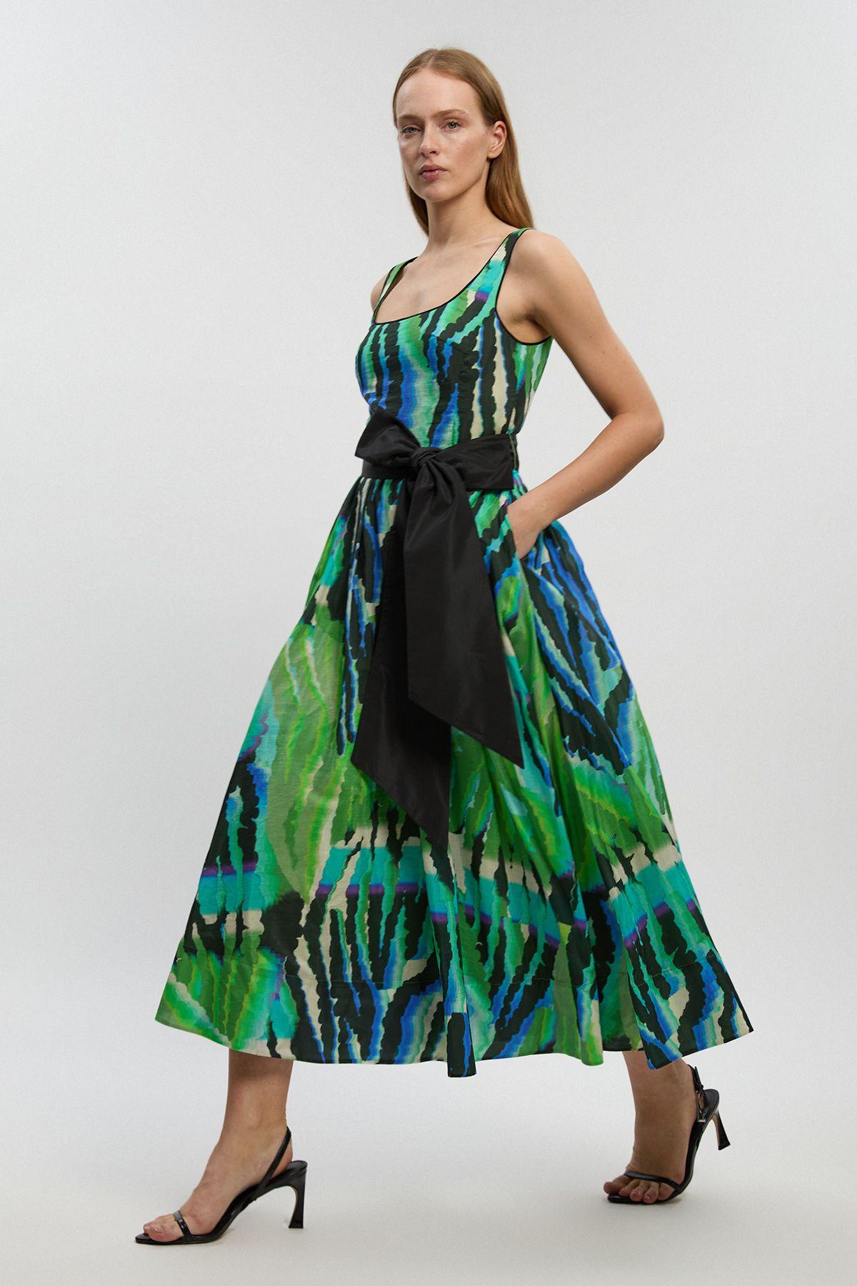 Silk Cotton Animal Strappy Maxi Dress by KARENMILLEN