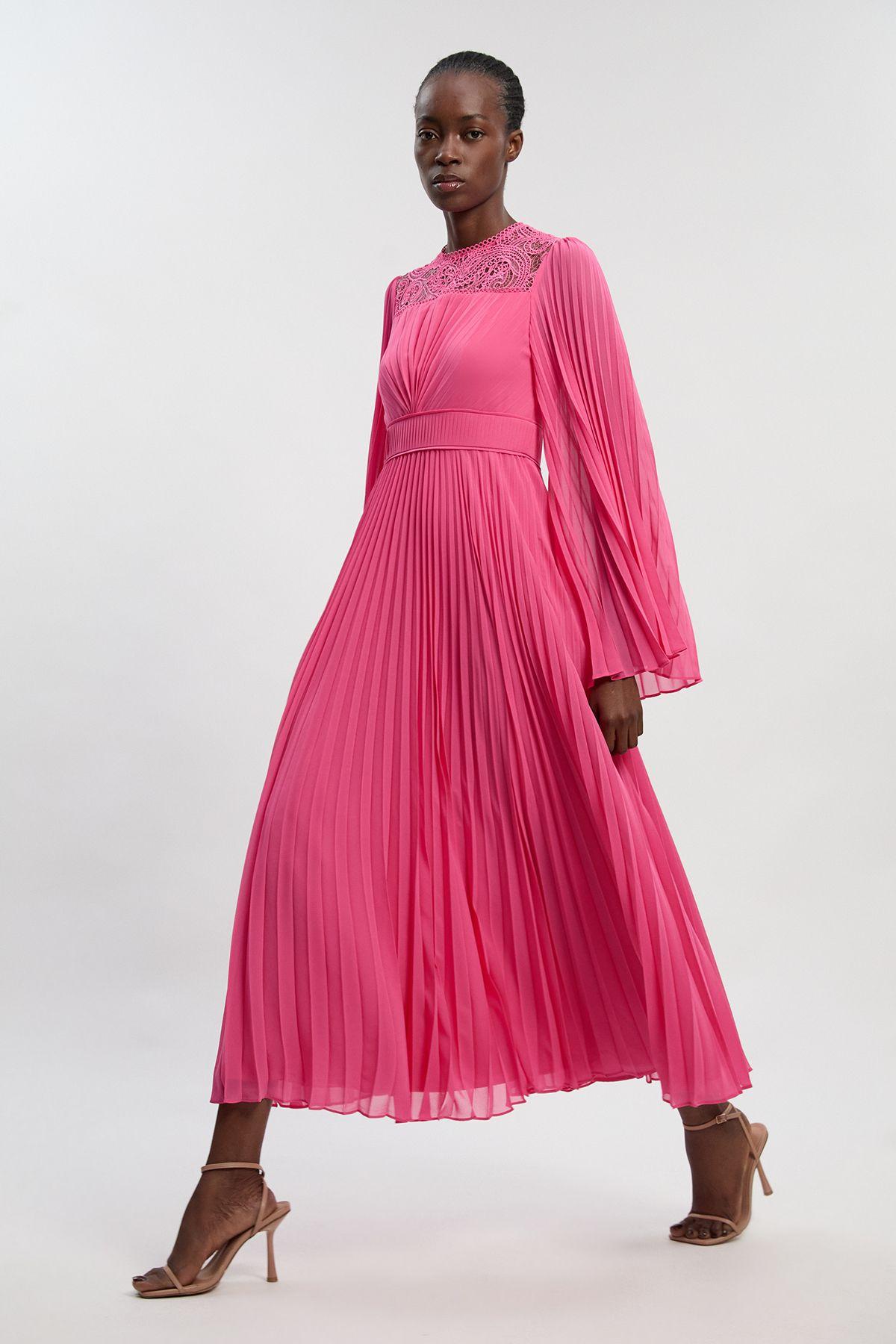 Soft Pleated Woven Kimono Sleeve Maxi Dress by KARENMILLEN