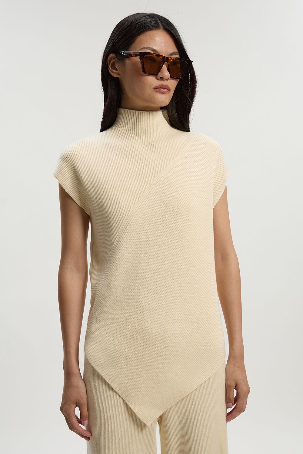 Soft Ribbed Asymmetric Hem Knitted Top by KARENMILLEN