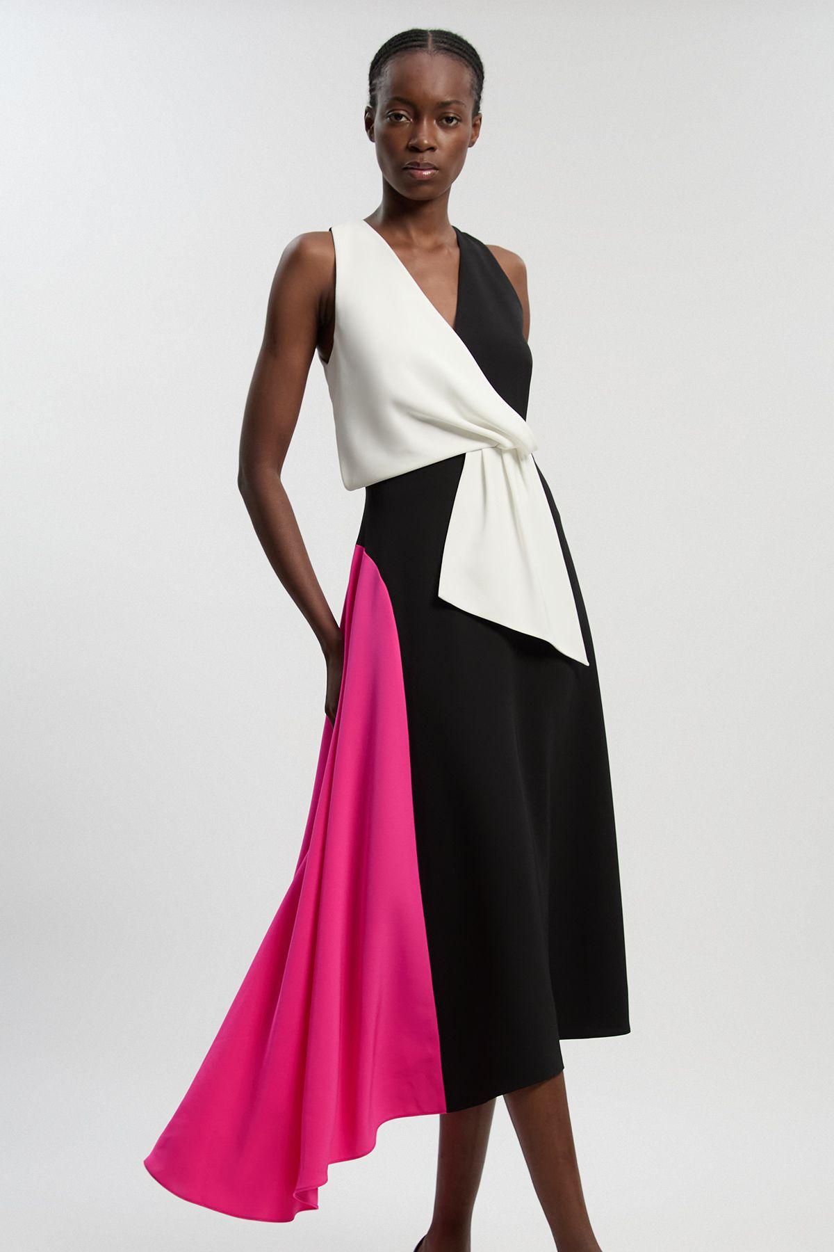 Soft Tailored Colour Block Detail Midi Dress by KARENMILLEN