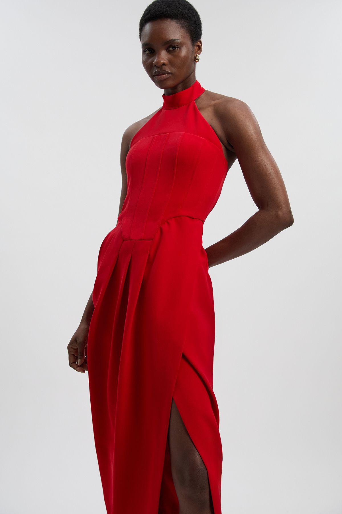 Soft Tailored Halter Neck Midi Dress by KARENMILLEN