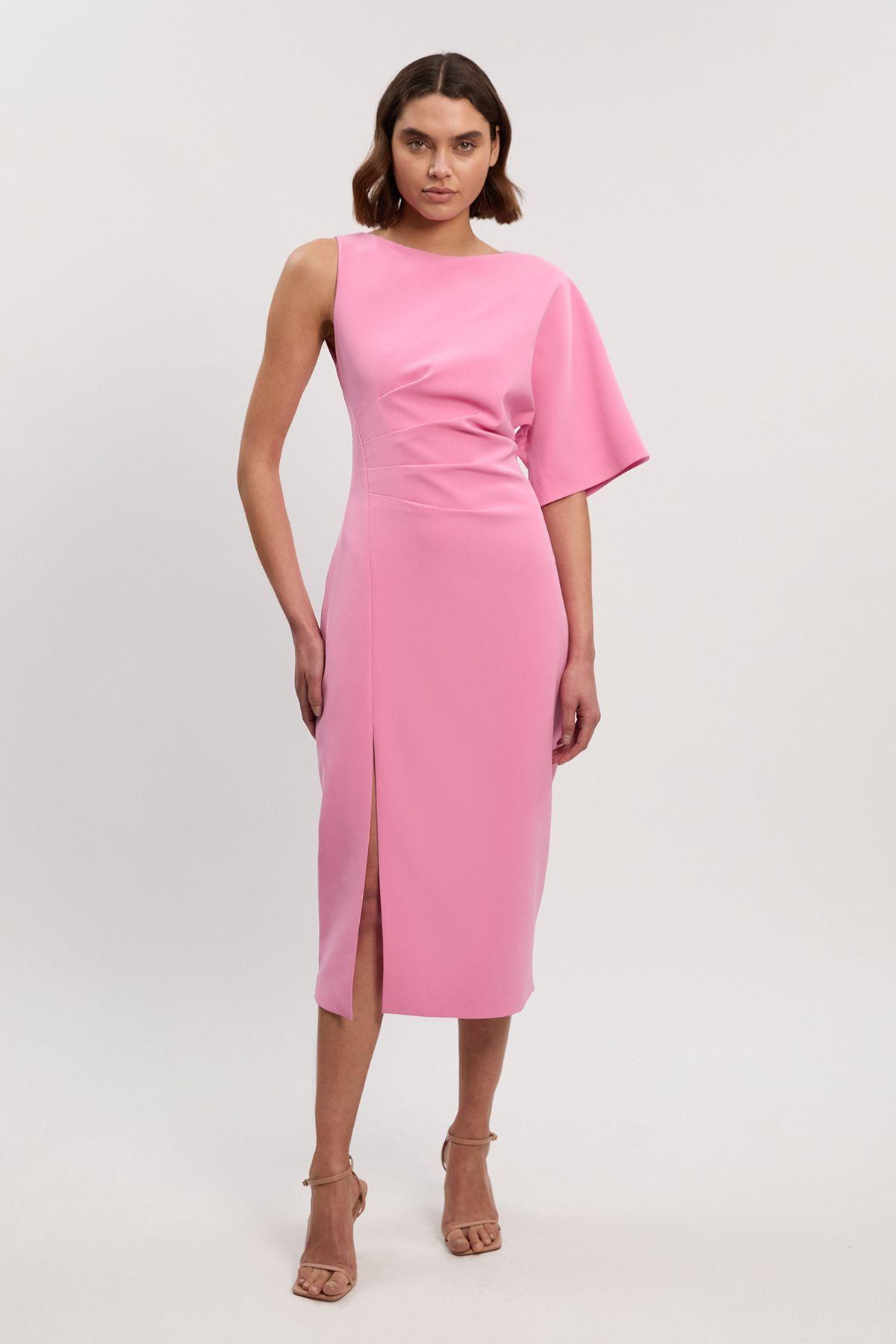 Soft Tailored One Shoulder Pencil Midi Dress by KARENMILLEN