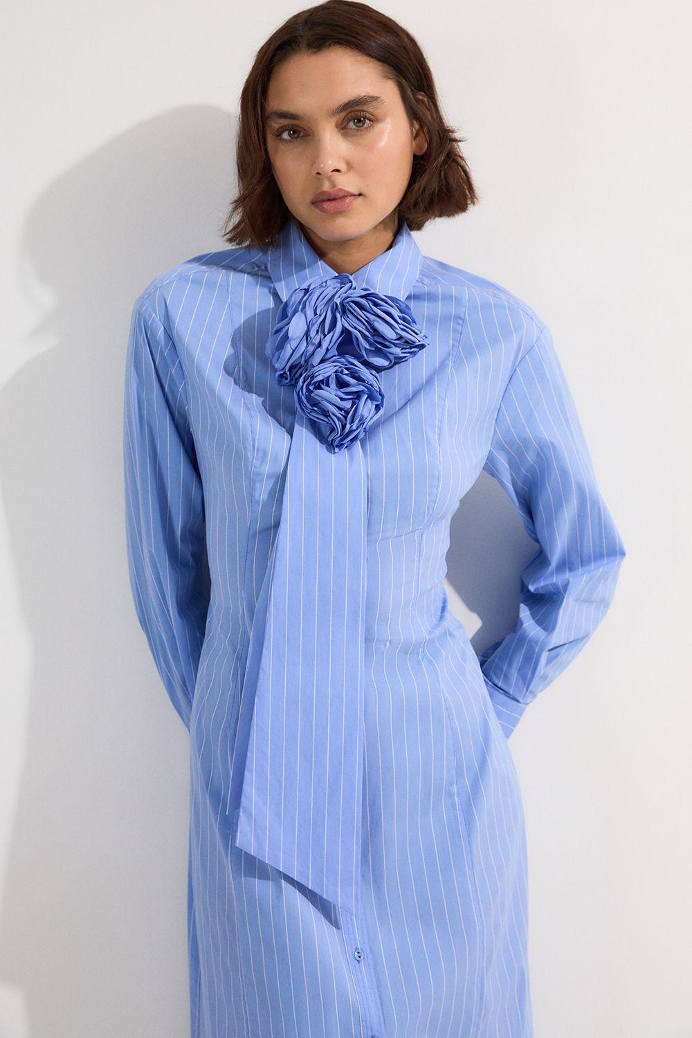 Stripe Cotton Rosette Woven Shirt Maxi Dress by KARENMILLEN