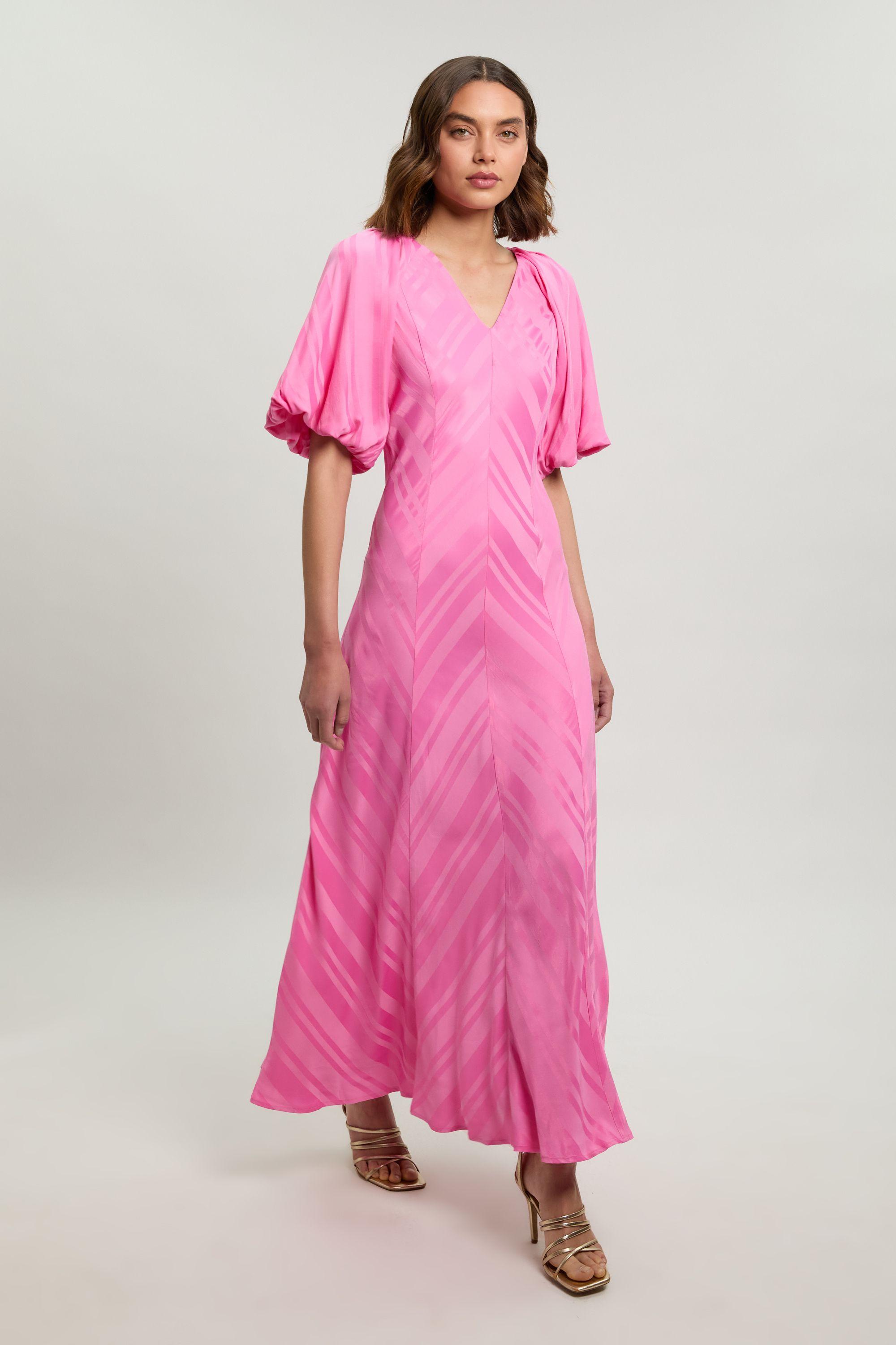 Stripe Fabric Detail Fluid Short Sleeve Midi Dress by KARENMILLEN