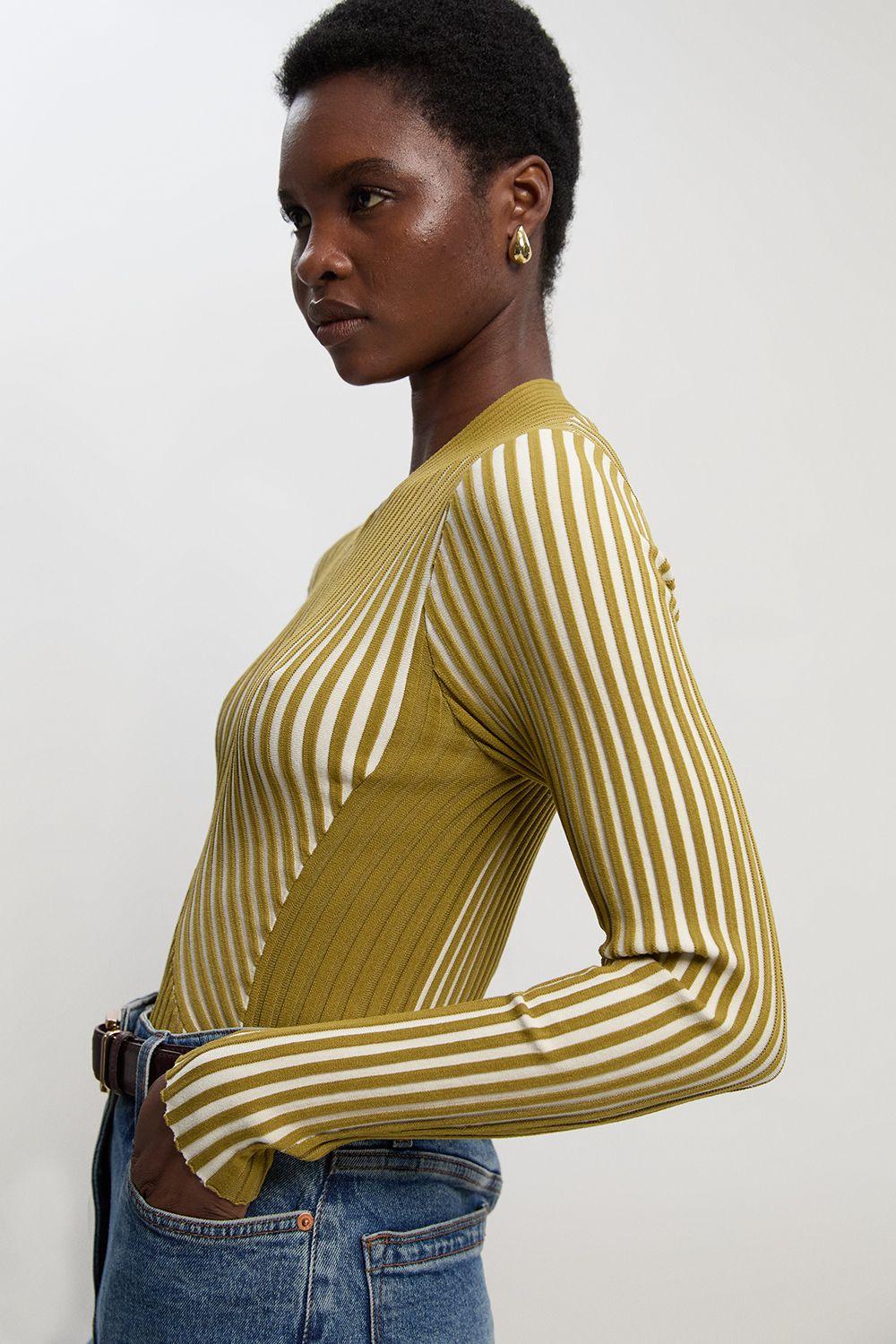 Stripe Fitted Long Sleeve Knitted Top by KARENMILLEN