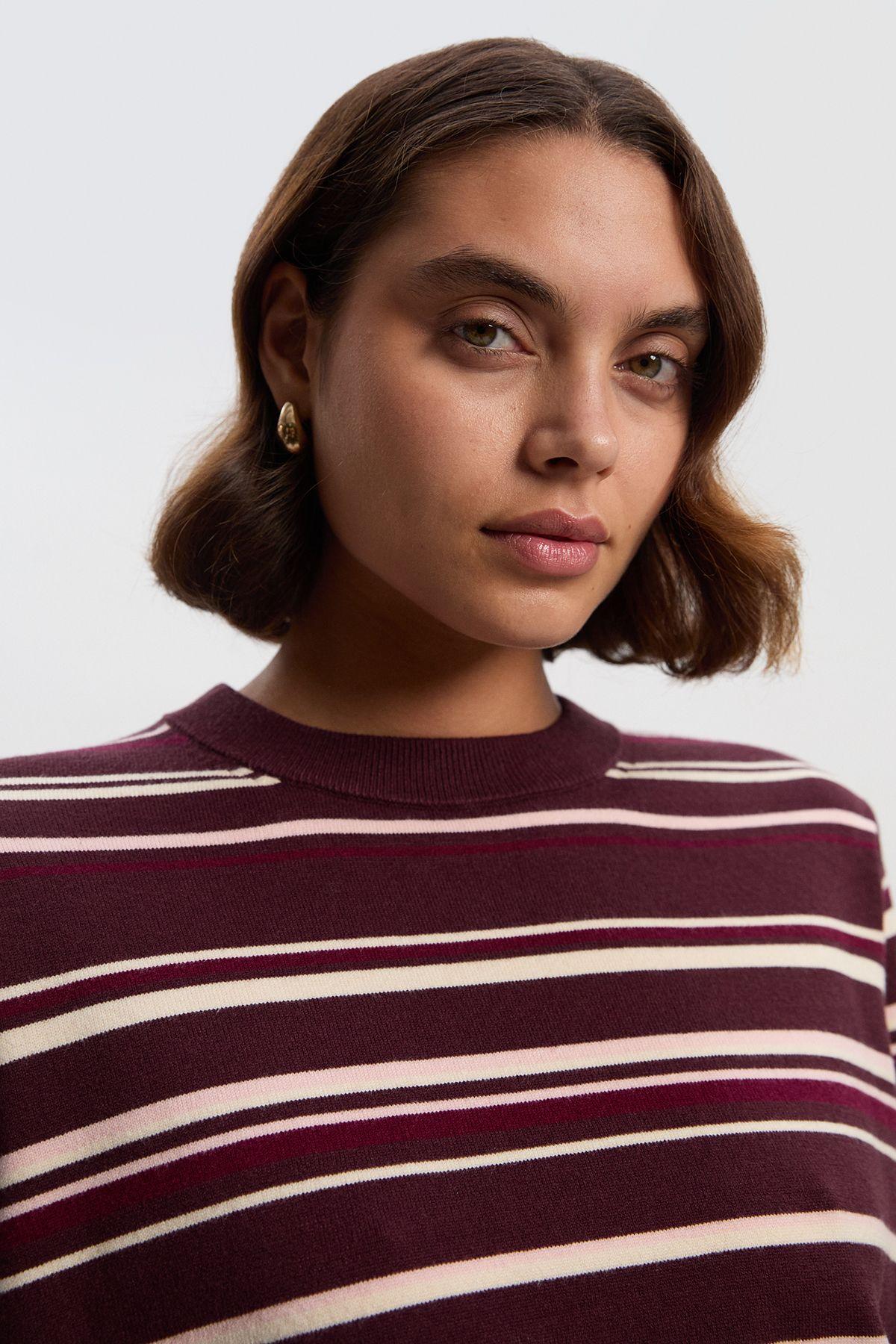 Stripe Viscose Blend Crew Neck Knit Top by KARENMILLEN