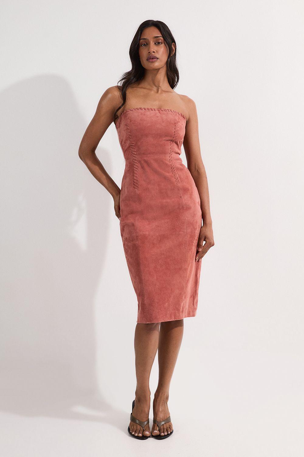 Suede Whipstitch Detail Bandeau Midi Dress by KARENMILLEN
