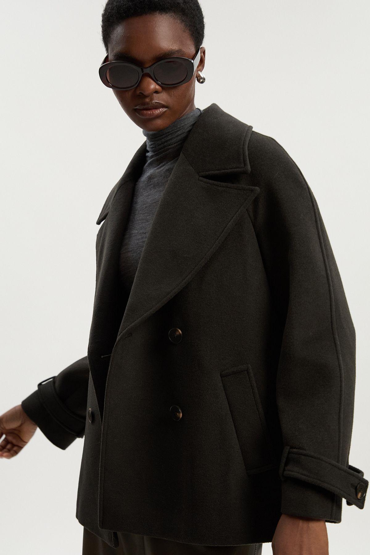 Tailored Brushed Wool Double Breasted Short Pea Coat by KARENMILLEN