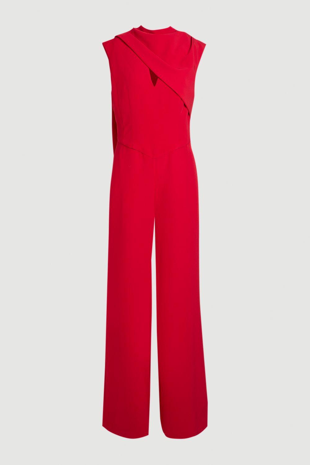 Tailored Crepe Cape Asymmetric Cape Neck Detail Jumpsuit by KARENMILLEN