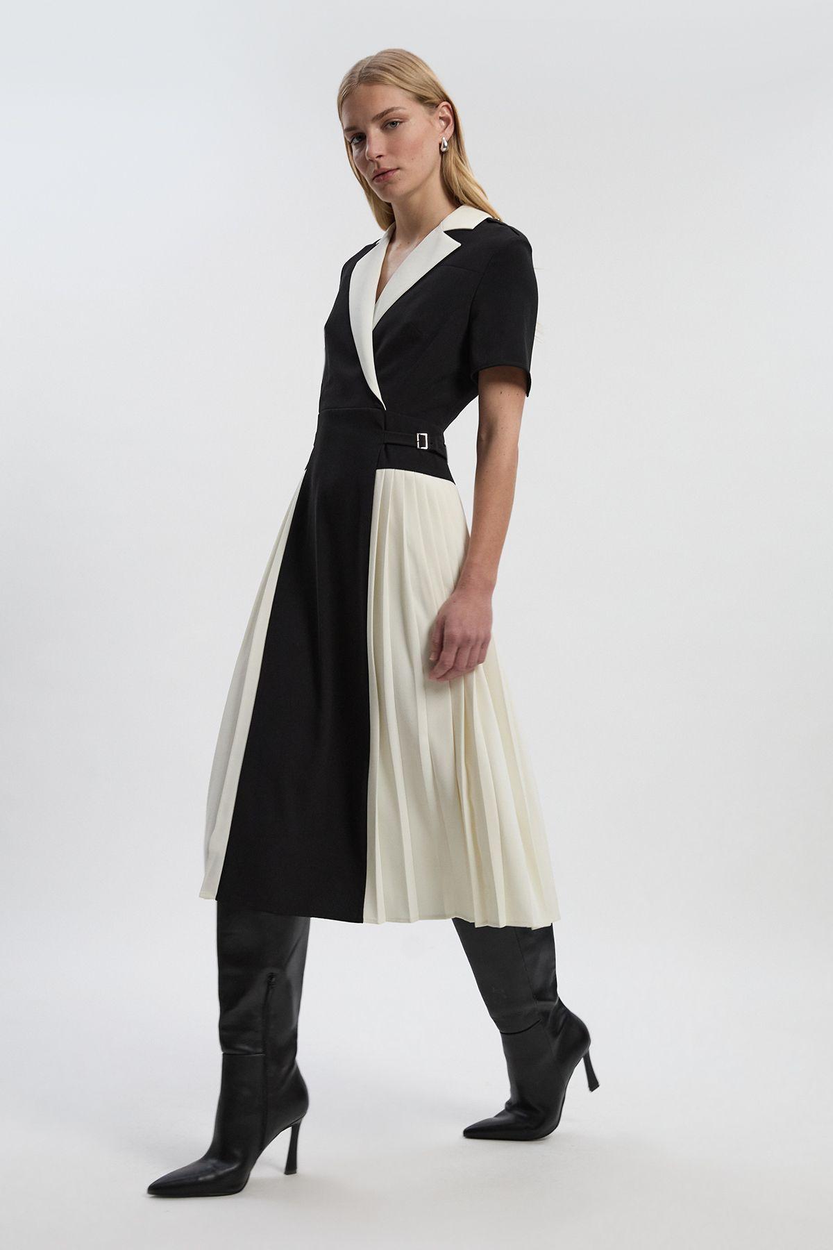 Tailored Crepe Pleated Midi Shirt Dress by KARENMILLEN
