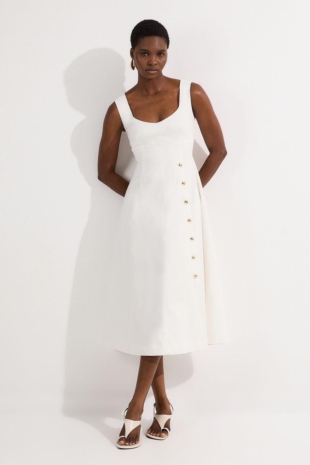 Tailored Denim Sleeveless Full Skirted Midi Dress by KARENMILLEN