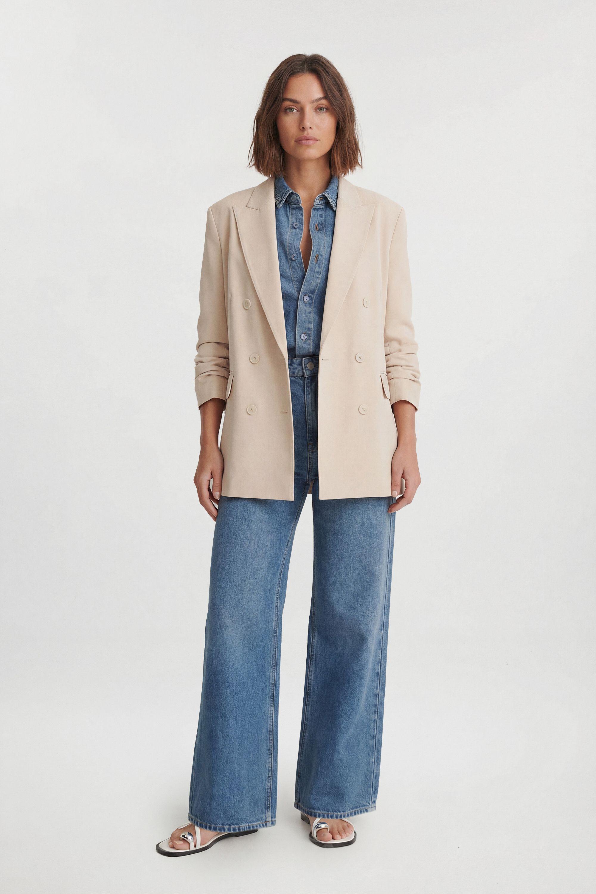 Tailored Double Breasted Ruched Sleeve Blazer by KARENMILLEN