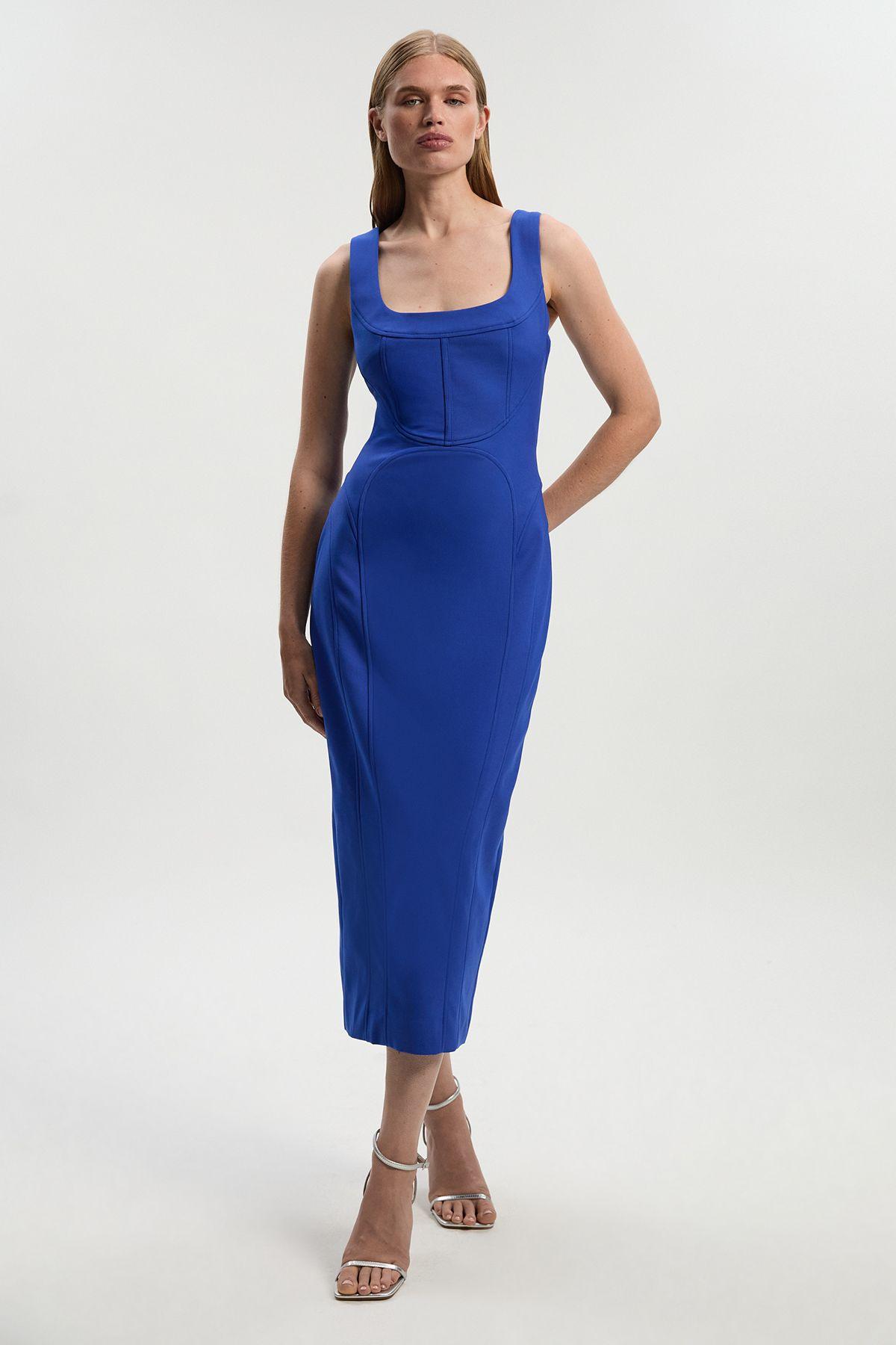 Tailored Scuba Corset Strappy Midi Pencil Dress by KARENMILLEN