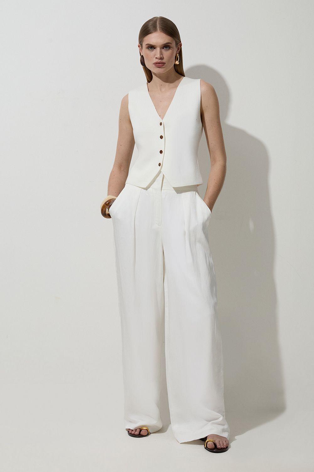 Tailored Viscose Linen Wide Leg Trouser by KARENMILLEN