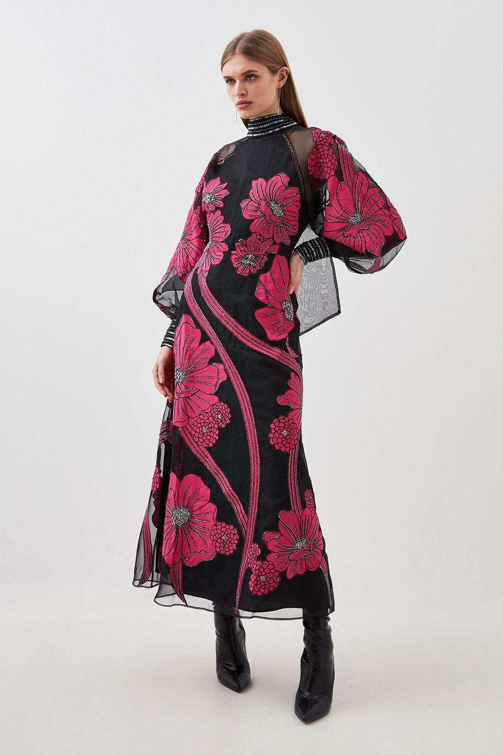 Tall Applique Organdie Floral Graphic Maxi Dress by KARENMILLEN
