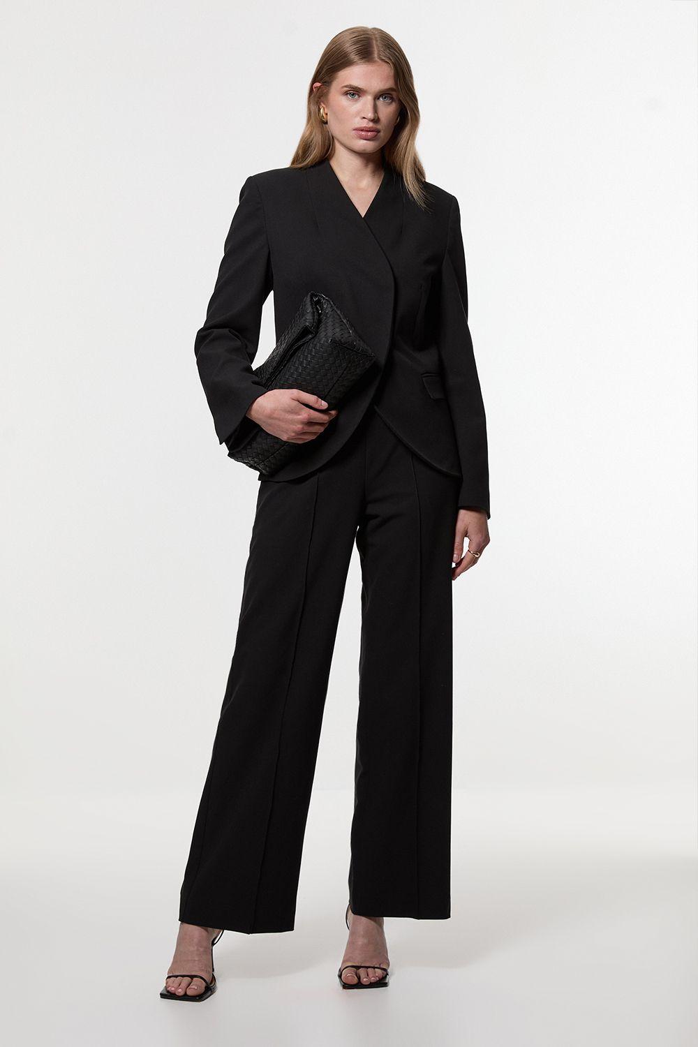 Tall Compact Stretch Pocket Detail Tailored Wide Leg Trouser by KARENMILLEN