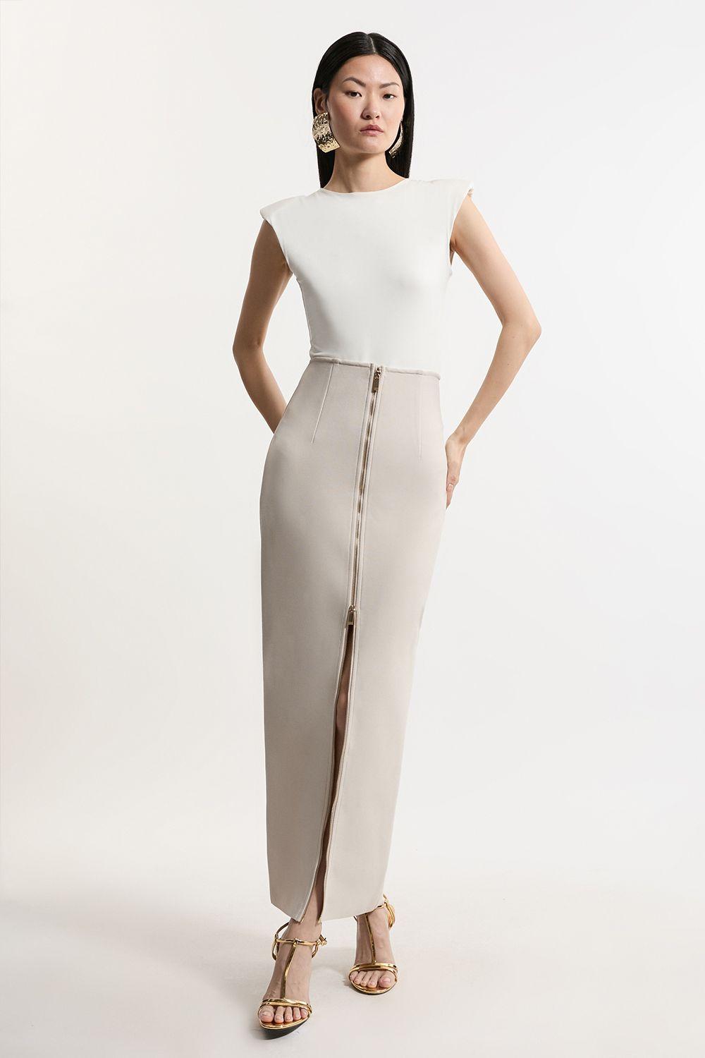 Tall Figure Form Bandage Knit High Waisted Zip Detail Maxi Skirt by KARENMILLEN