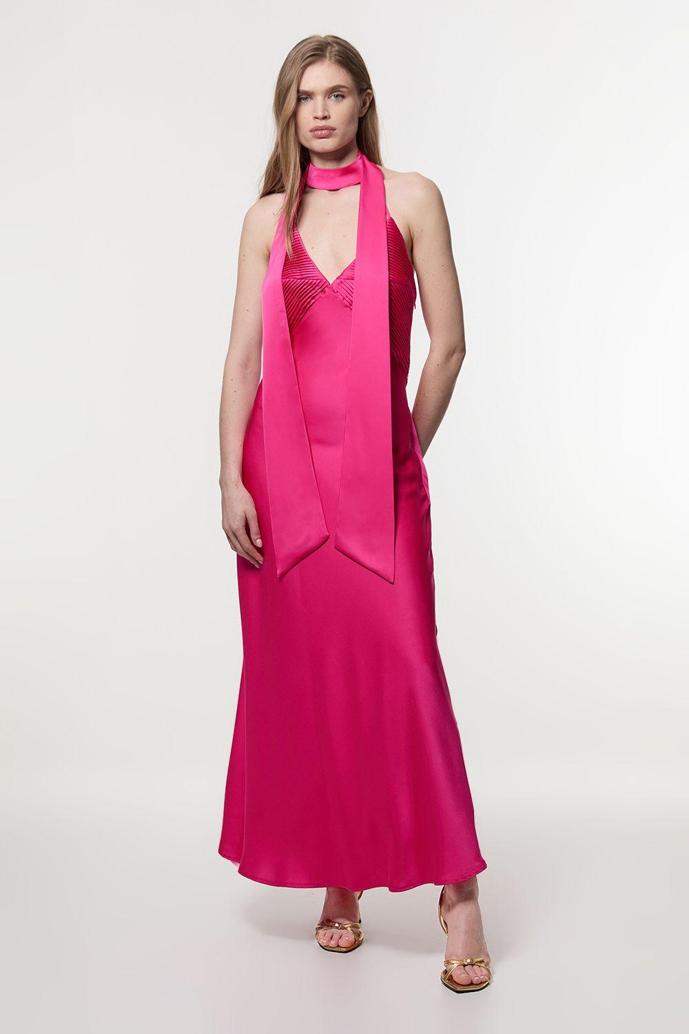 Tall Halter Pleated Woven Maxi Dress by KARENMILLEN