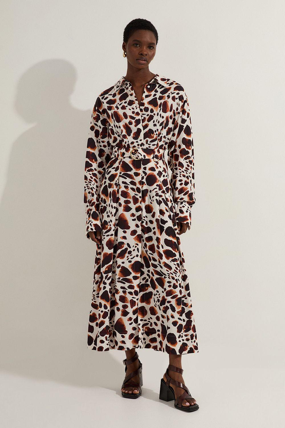 Tall Premium Viscose Linen Woven Shirt Dress With Gold Buckle Belt by KARENMILLEN