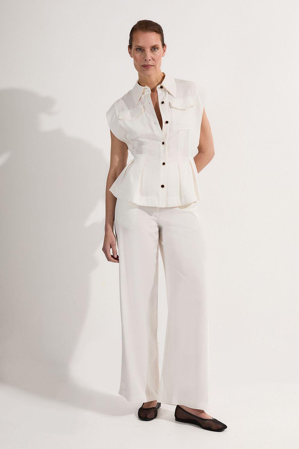 Tall Premium Viscose Linen Woven Straight Leg Trouser by KARENMILLEN
