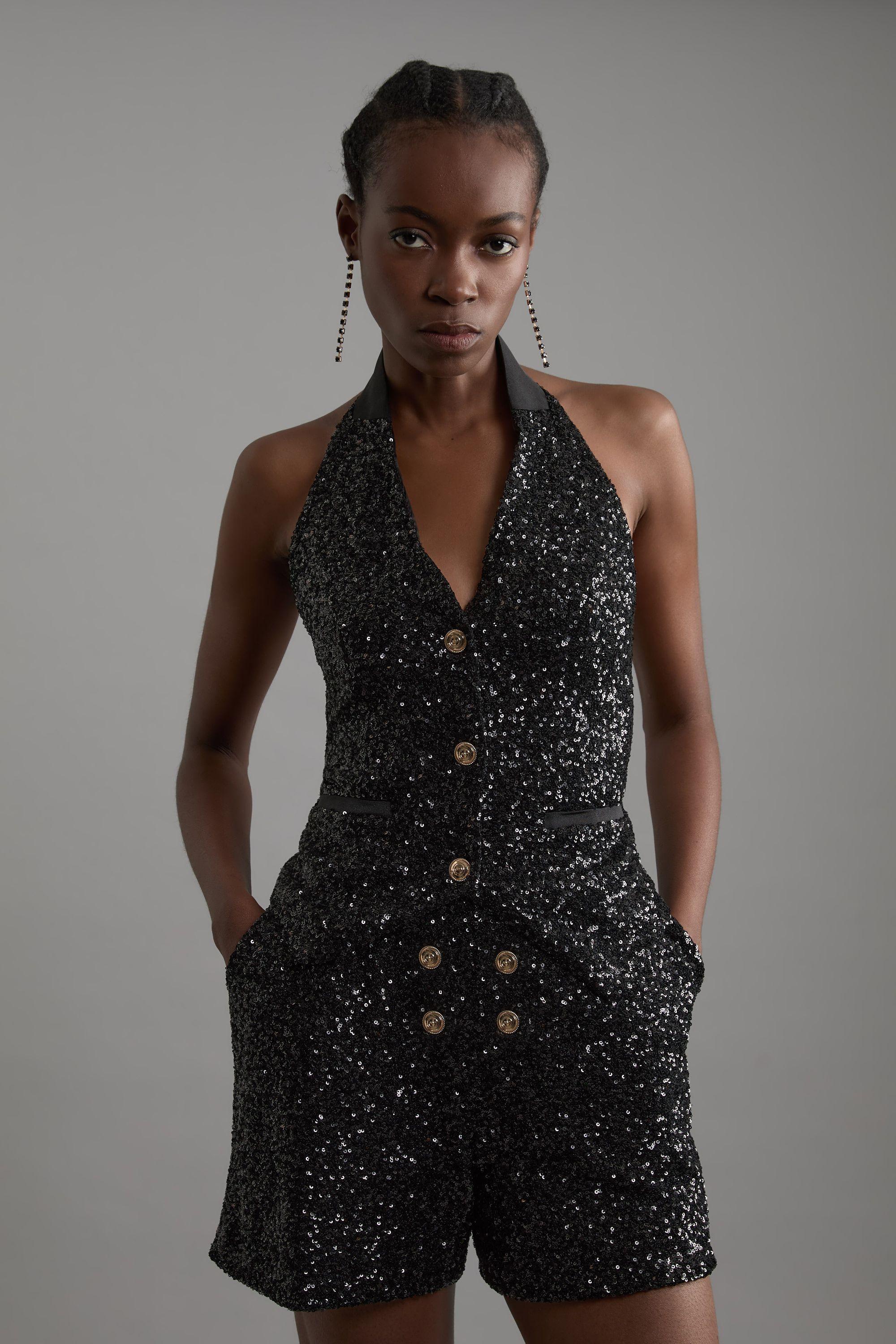 Tall Sequin Halter Neck Waistcoat by KARENMILLEN