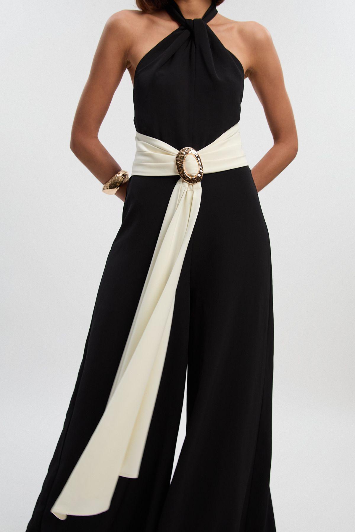 Tall Soft Tailored Trim Detail Wide Leg Jumpsuit by KARENMILLEN Tall Soft Tailored Trim Detail Wide Leg Jumpsuit by KARENMILLEN