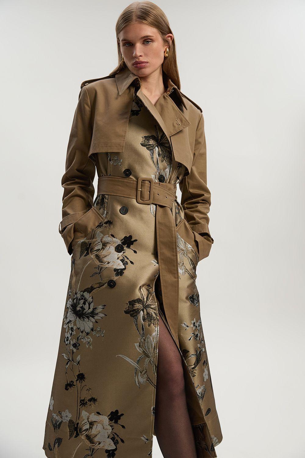 Tall Tailored Jacquard Mix Trench Midi Coat by KARENMILLEN